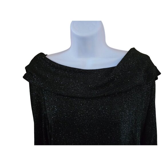Ronni Nicole By Ouida Black Sparkle Off-Shoulder Long Sleeve Top whimsygoth chic - Picture 3 of 6